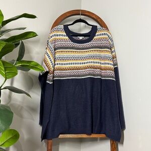 Catherines 3X Blue Fair Isle Knit Tunic Sweater
